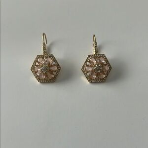 Pretty & Elegant Gold and Pink Hexagon Wire Earrings